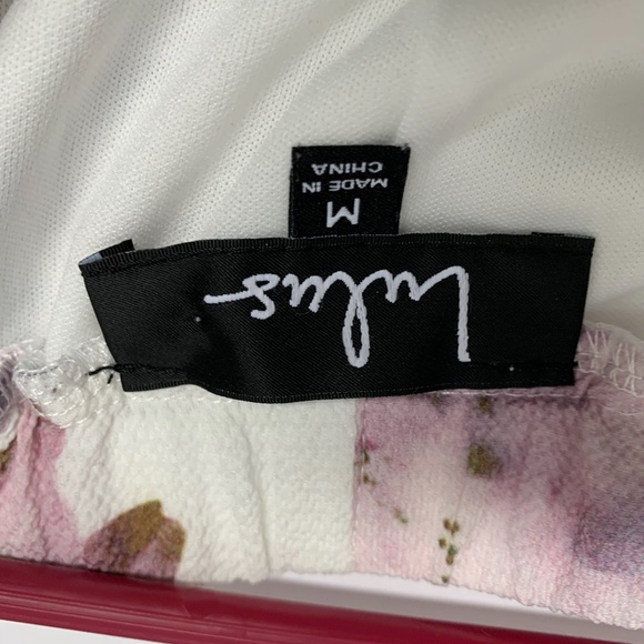 Lulus Womens Size M Dress Cold Off Shoulder White Floral Lined purple green 100 - Picture 5 of 6